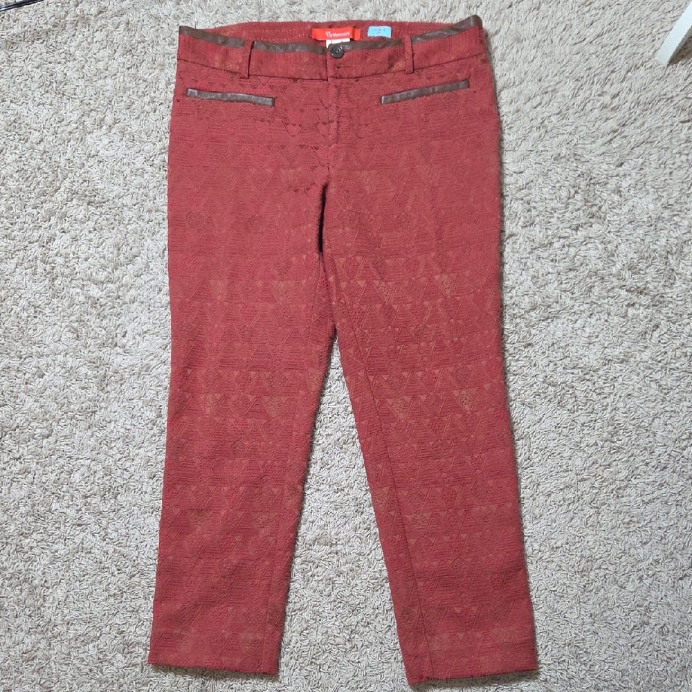 ANTHROPOLOGIE Cartonnier Red Patterned Charlie Ankle Pants, Size 10